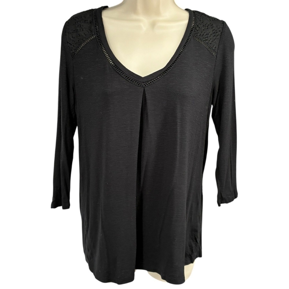 Dolan Left Coast Collection Black Sheer Yoke Top Swiss Dot Ladder Trim XS